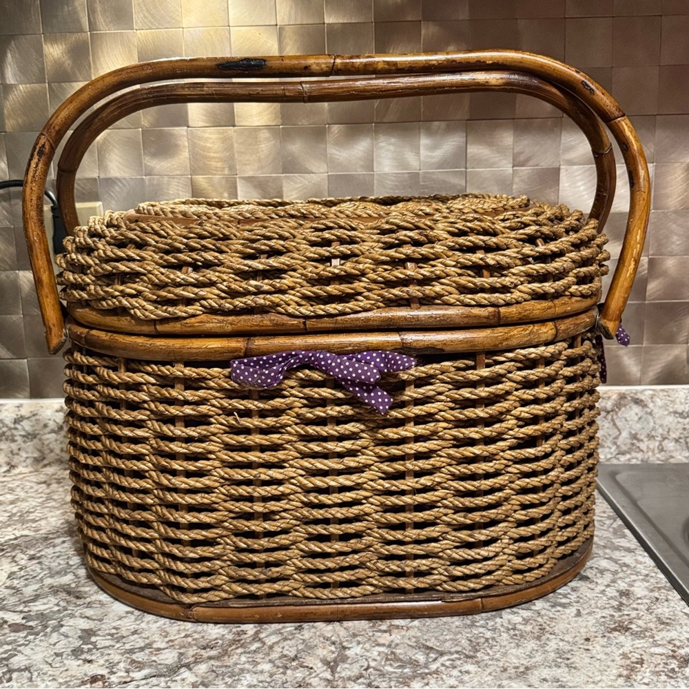 Woven Basket with Purple‎ Lining & accent